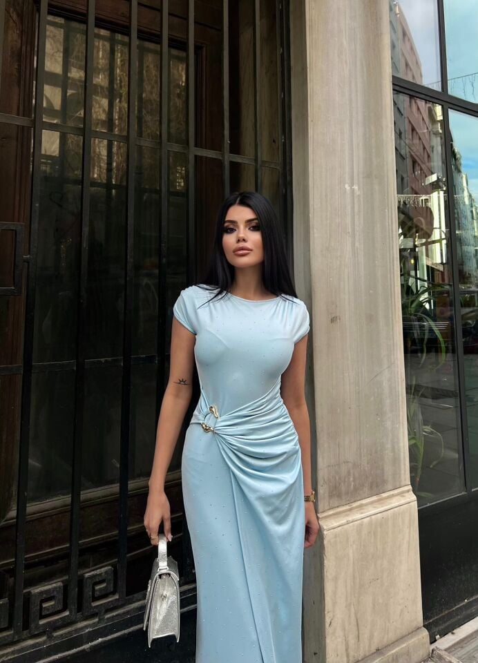 3118 TAŞLI ELBİSE BLUE - MAVİ