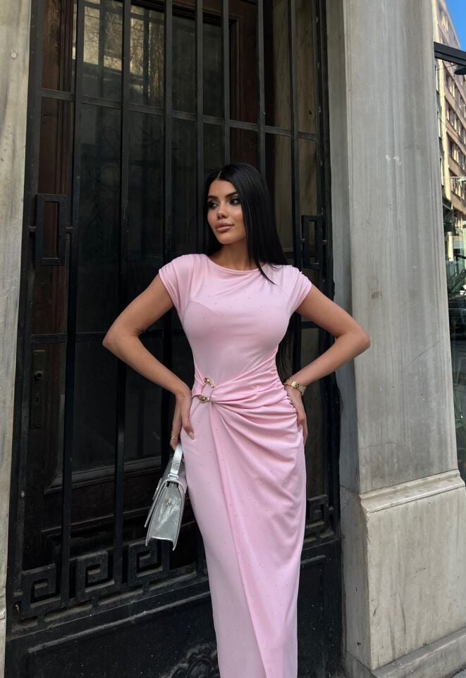 3118 TAŞLI ELBİSE PİNK - PEMBE