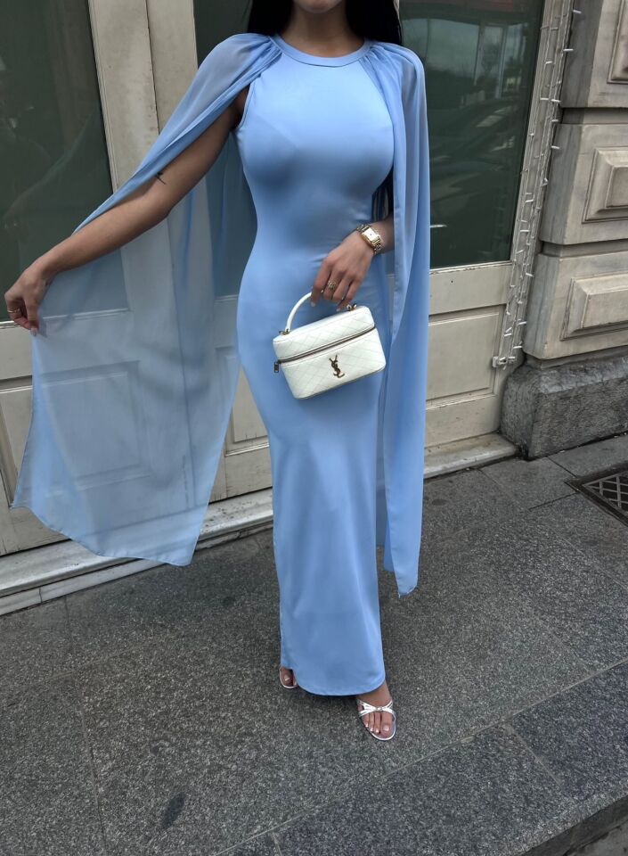 3120 KOLLARI TÜLLÜ ELBİSE BLUE - MAVİ