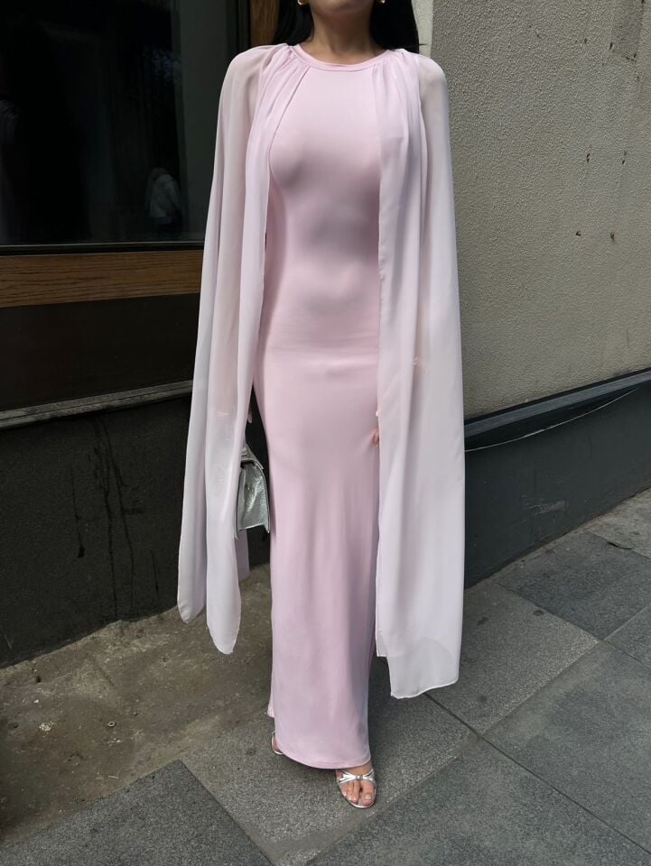 3120 KOLLARI TÜLLÜ ELBİSE PİNK - PEMBE
