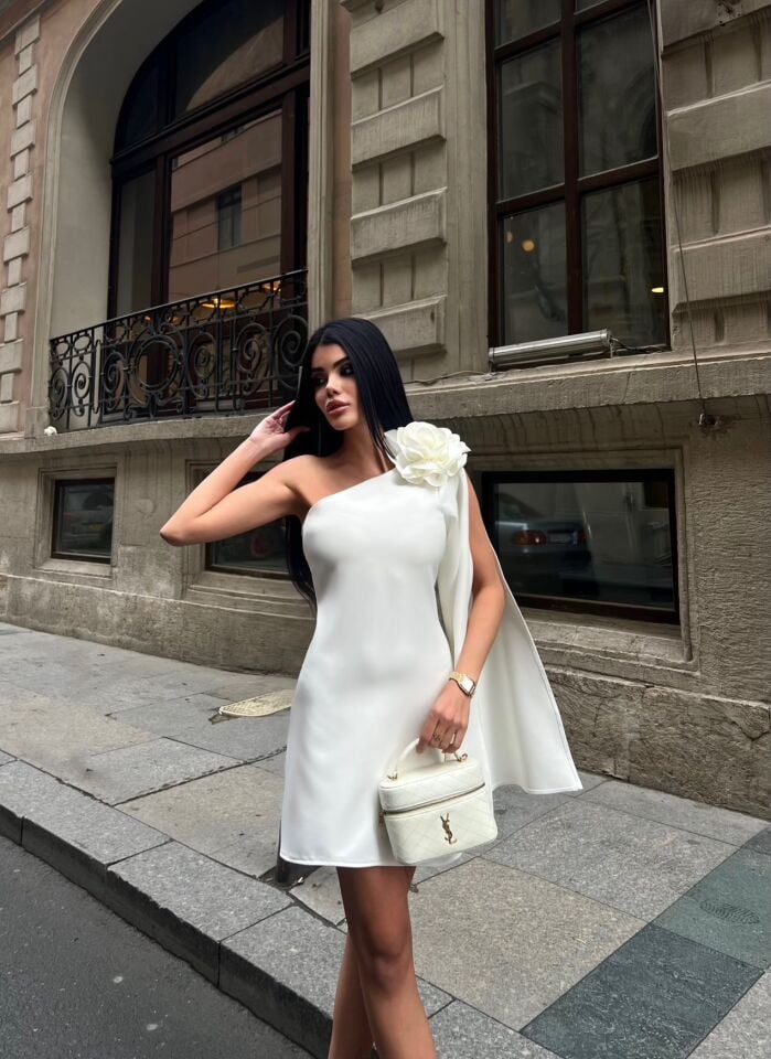 3127 ÇİÇEKLİ ELBİSE WHİTE - BEYAZ