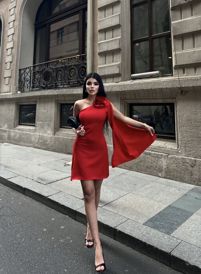 3127 ÇİÇEKLİ ELBİSE RED - KIRMIZI