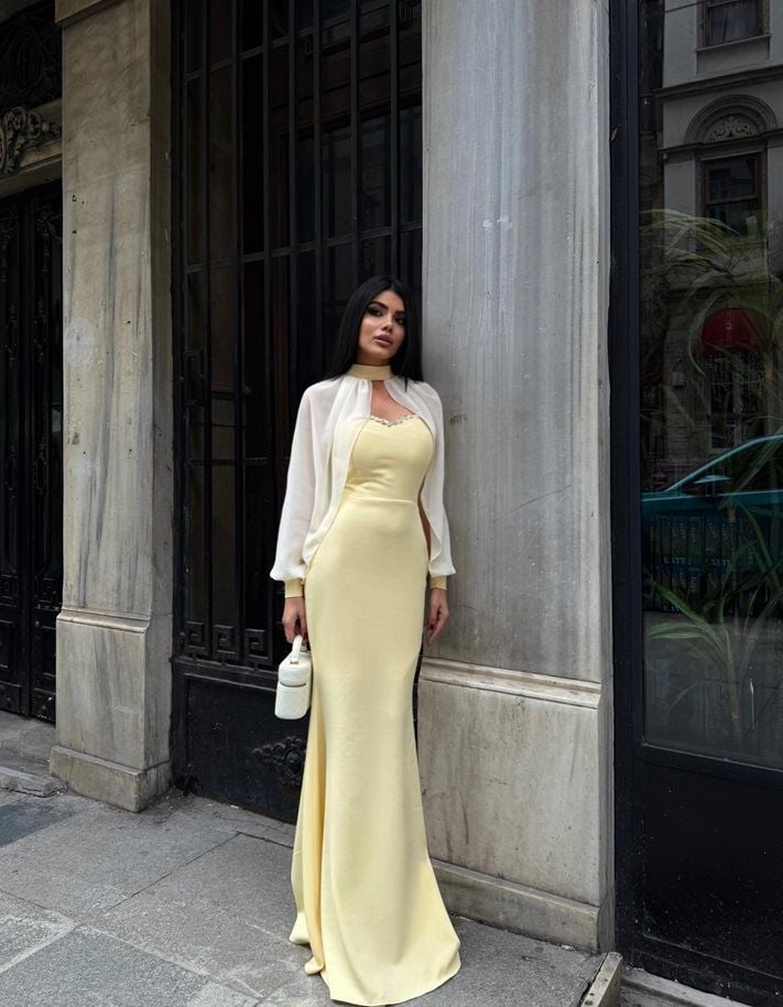 3122 TÜLLÜ ELBİSE YELLOW - SARI