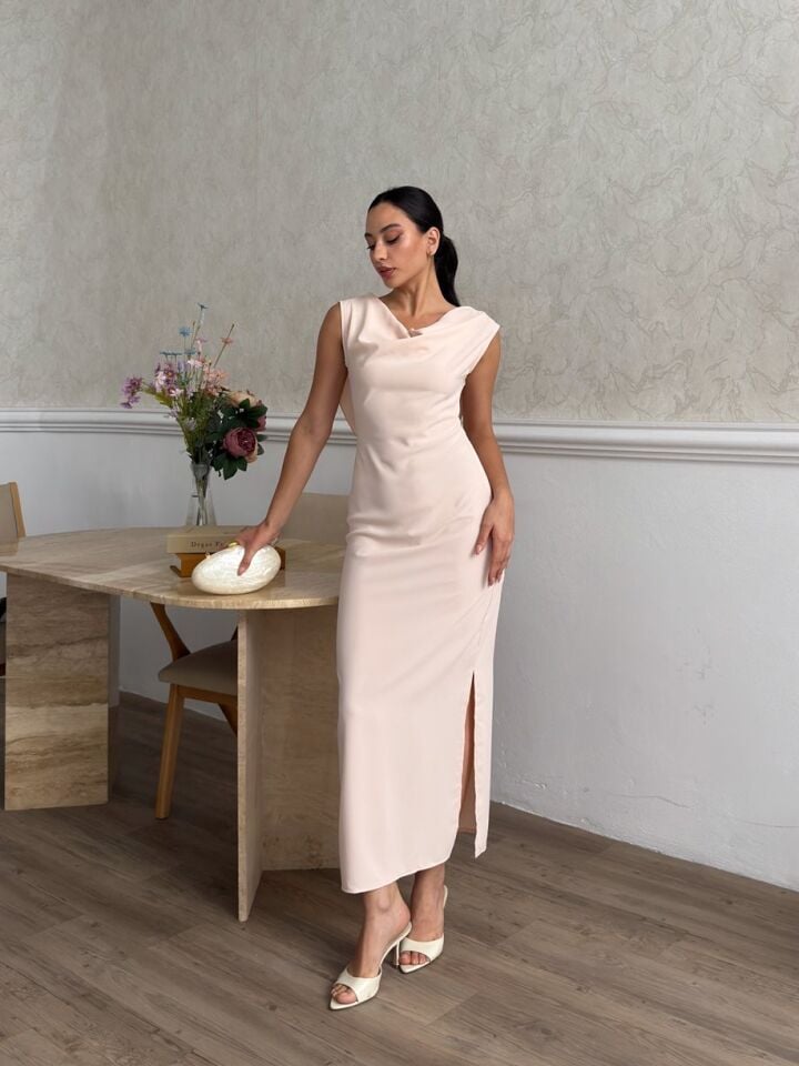 3113 DEGAJE NECK DRESS ROSE - ROSE