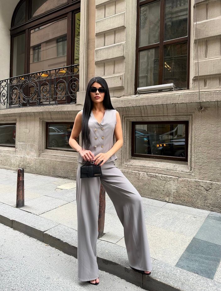 3152 DÜĞMELİ TAKIM GRAY - GRİ